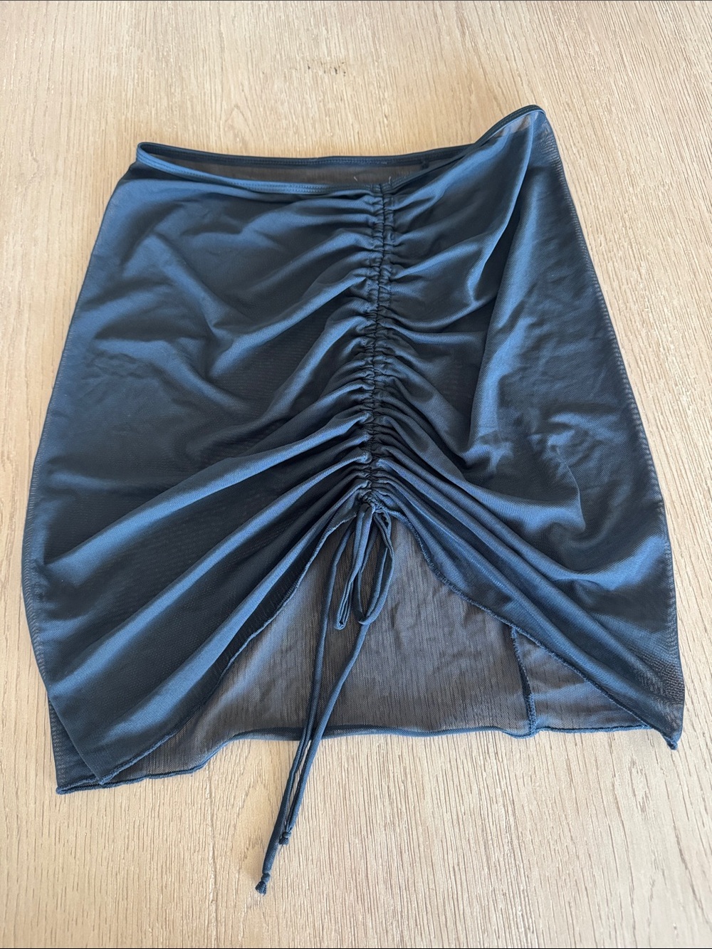 Ruched Drawstring Mini Skirt Cover up - Black